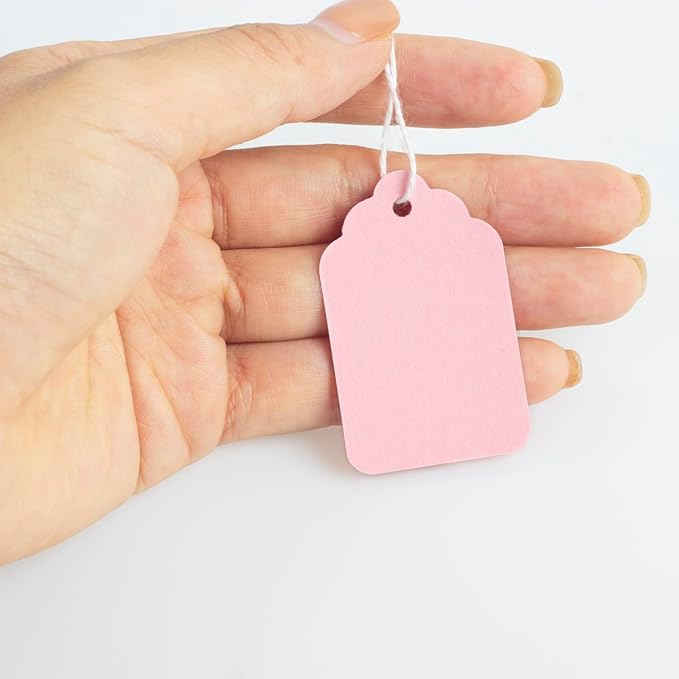 500 Pack Pink Hang Tags with White Cotton Strings Attached –1.88inch x 1.18inch – Bulk Clothing Tags for Retail, Crafting, Events, and Product Branding