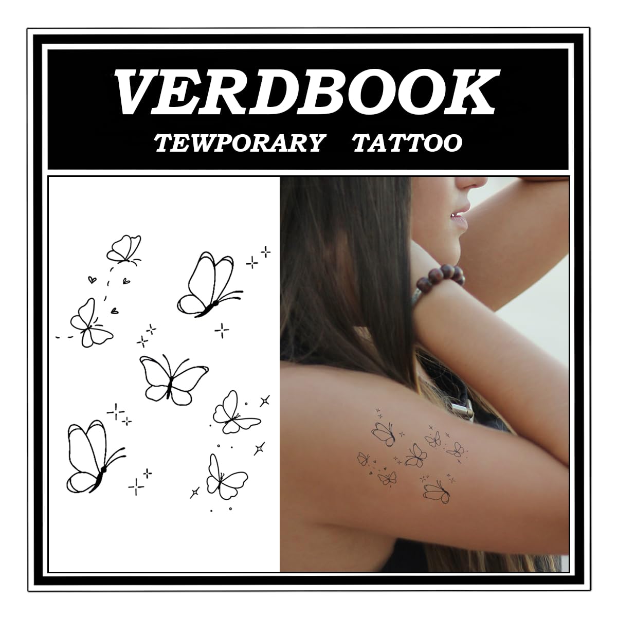 Waterproof Temporary Tattoos: 2-Sheet Tattoo Kit with Realistic Body Stickers, Semi-Permanent Tattoos for Adults Lasting 7-15 Days – Safe for Men & Women, Butterfly Collection