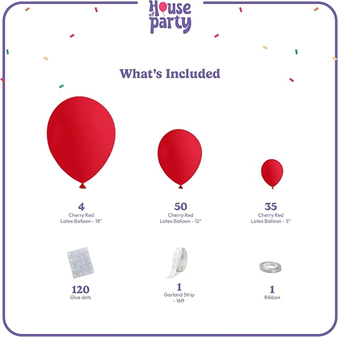 HOUSE OF PARTY Cherry Red Balloons for Christmas 5/12/18 Inch | Matte Balloons for Christmas Decorations, Valentine's, Graduation Day, Wedding, Anniversary and Mother's Day Decorations