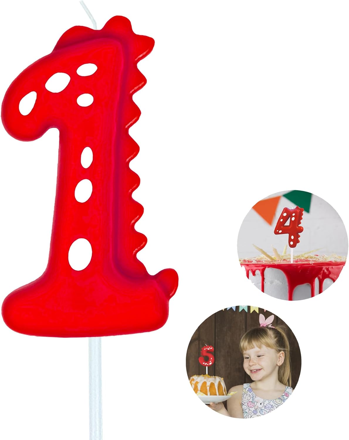 Number Birthday Candles(1 Candle Red) Dinosaur Shape Number Happy Birthday Cake Candles for Dinosaur Birthday Party Decoration Reunions Theme Party