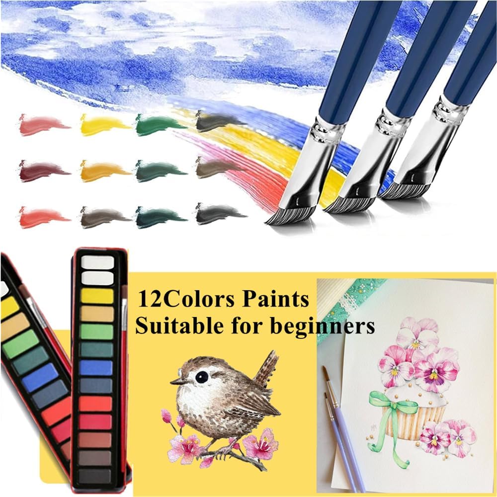 Watercolor Workbooks Coloring Book Easy Nature Scenes Beginner Friendly Watercolor Paint Set Art Crafts Painting Kit for Creative Exploration Gift for Adults Teens (Birds, with Palette)