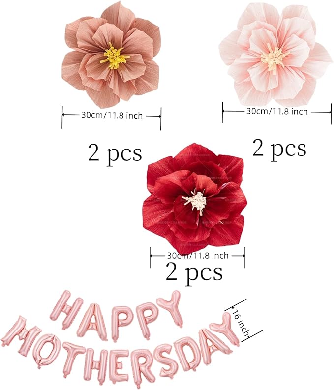 Mother’s Day Party Balloons Kit Decorations 16 inch Foil Balloon Set Happy Mother's Day Best Mom Balloon Set Decoration for Mother's Day (Red Pink Mauve Flower Balloon)
