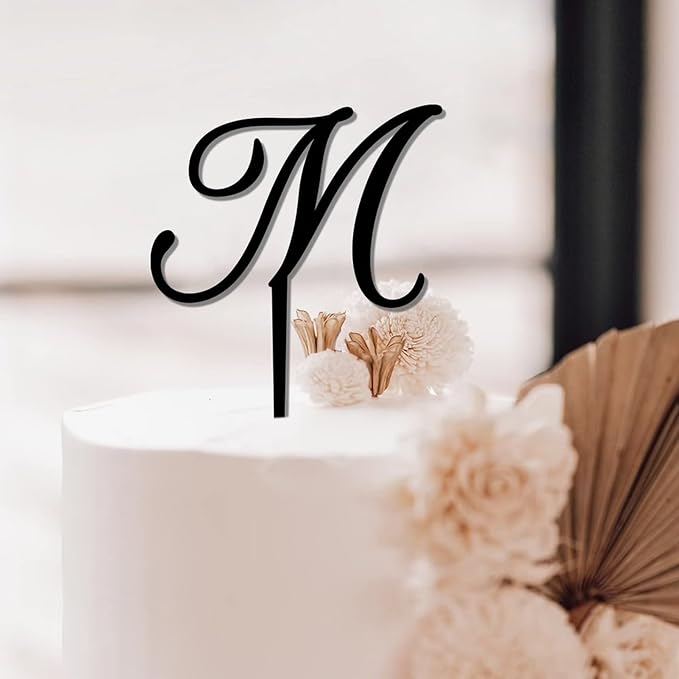 Letters M Cake Toppers Custom Last Name M Black Acrylic Wedding Birthday Cake Toppers Bride And Groom Monogram M Boho Engagement Cake Decoration Gifts for Bride Shower Anniversary Party