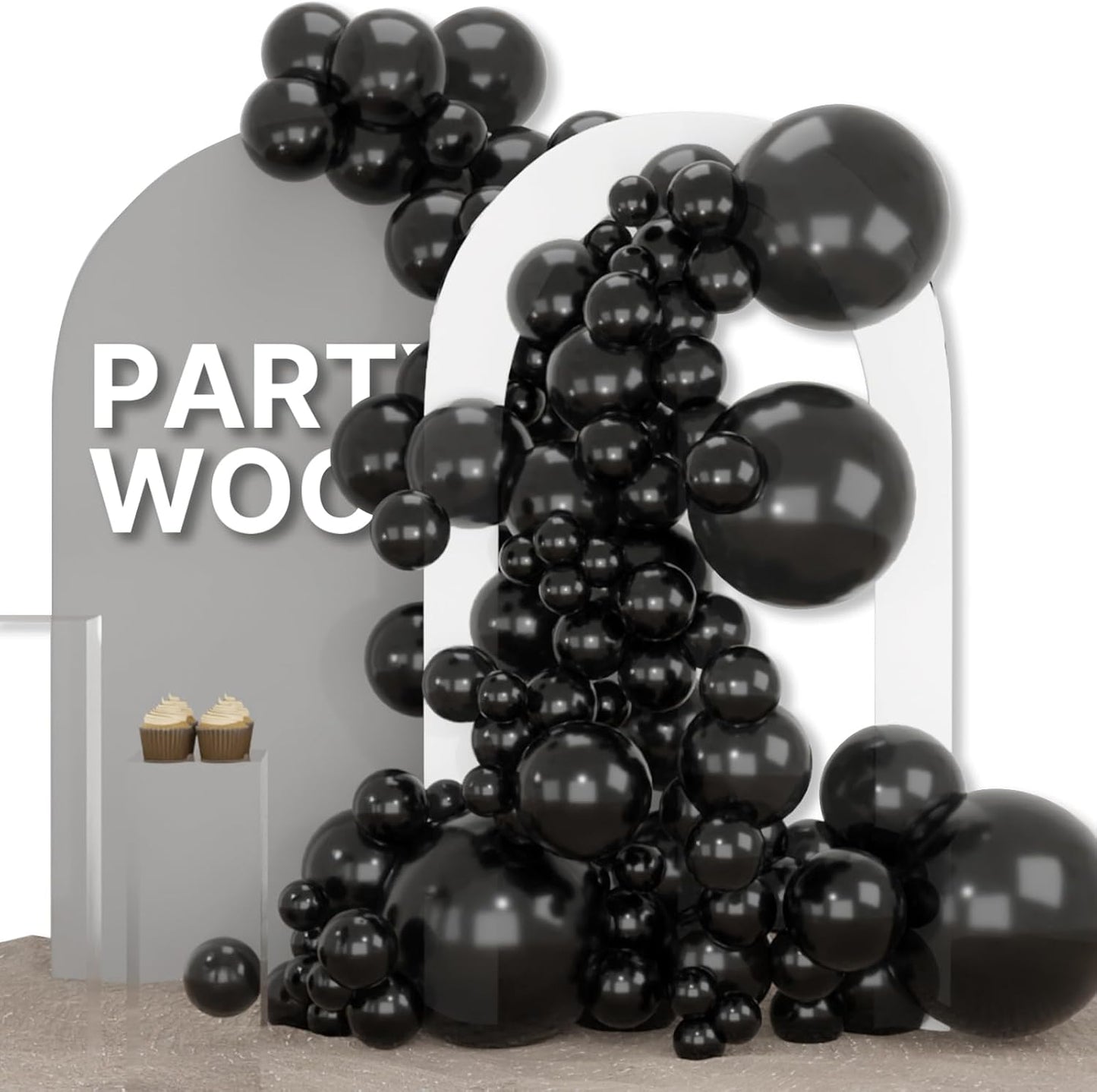 PartyWoo Black Balloons 155 pcs Different Sizes Pack of 18 12 10 5 Inch Matte Black Latex Balloon Arch Kit Garland for Graduation Halloween New Year Anniversary Birthday Party Decorations Black-Y18