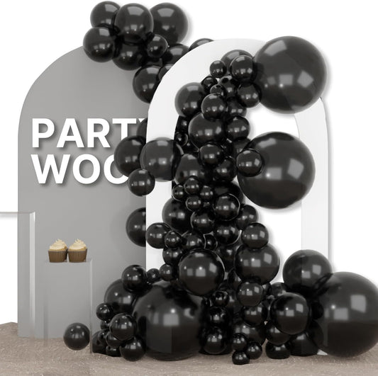 PartyWoo Black Balloons 155 pcs Different Sizes Pack of 18 12 10 5 Inch Matte Black Latex Balloon Arch Kit Garland for Graduation Halloween New Year Anniversary Birthday Party Decorations Black-Y18