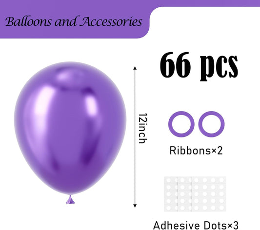Metallic Purple Balloons, 66pack 12inch Chrome Purple Latex Party Balloons for Birthday Baby Shower Graduation Wedding Valentine's Day Gender Reveal Anniversary Party Decorations