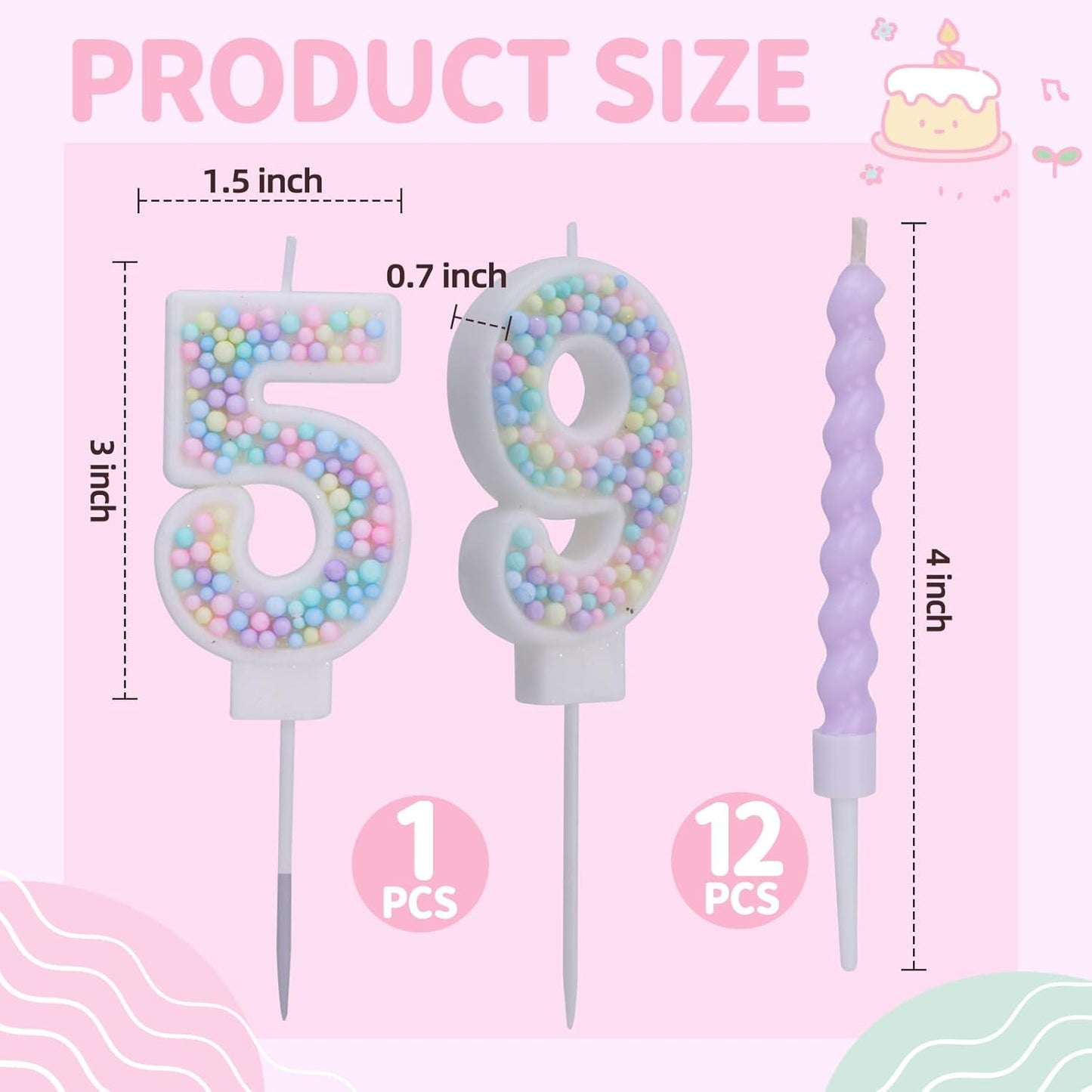 Number 5 Birthday Candles for Cake with 16 Pieces Spiral Candles with Macaron Pastel Rainbow Pink Cake Toppers for Girls Happy Birthday Party Decorations