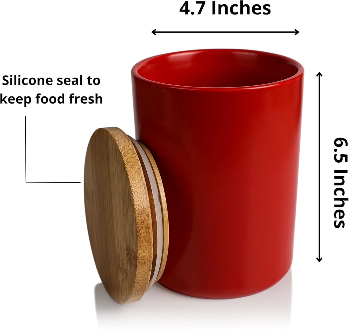 Arthausen Red Ceramic Storage Jar Canister for Flour Sugar - Airtight Bamboo Lid w/Silicone Seal, Spoon - Modern Abstract Art Design for Kitchen Counter Bathroom - 4 cup / 1080mL