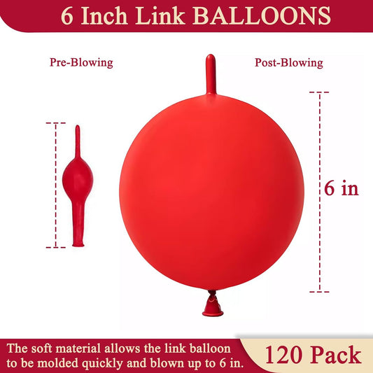 Red Link Balloons 6 Inch 120 Pcs Latex Quick Linking Balloon for Birthday Wedding Party Festival Decorations