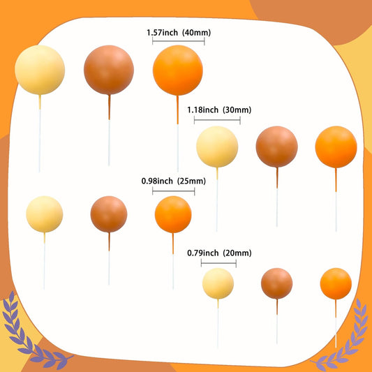 Ephlyn 30Pcs Ball Cake Topper Ball Cake Picks Colorful Pearl Ball Shaped Cupcake Insert Cake Topper for Bear Theme Birthday Party Favors Wedding Decoration Orange Yellow