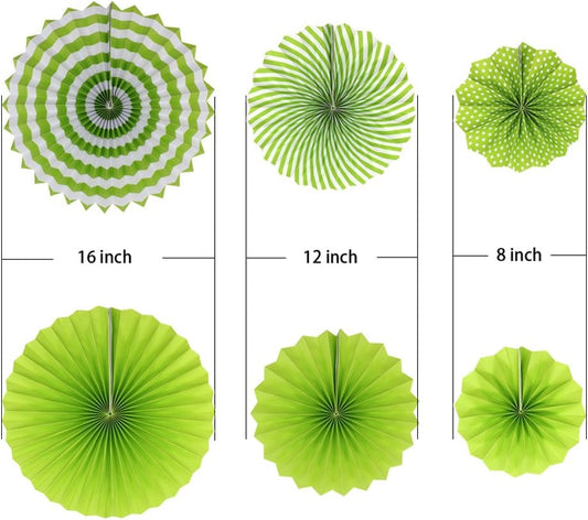 ADLKGG Party Hanging Paper Fans Set, Green Round Pattern Paper Garlands Decoration for Birthday Wedding Graduation Events Accessories, Set of 6