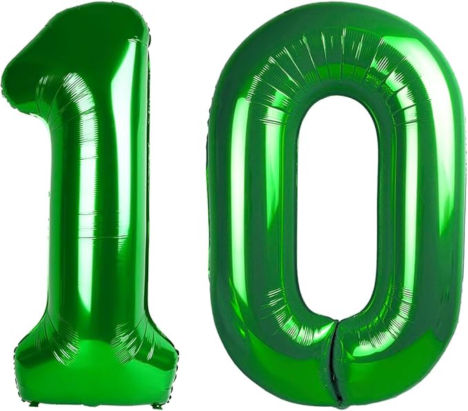 Dark Green Number 10 Balloon 40 Inch, 10th Birthday Party Decorations for Children, Giant 10 Foil Balloon for Party Supplies