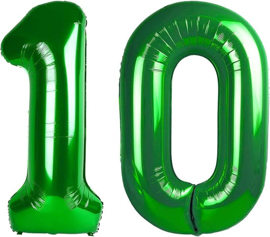 Dark Green Number 10 Balloon 40 Inch, 10th Birthday Party Decorations for Children, Giant 10 Foil Balloon for Party Supplies