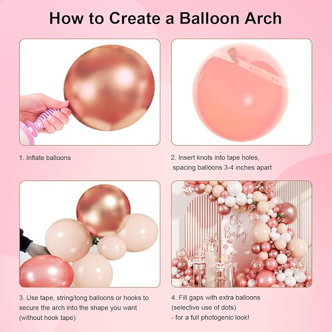 MEBAY 147PCS Rose Gold Balloon Garland Arch Kit, Pearl Rose Gold Metallic White Nude Balloons with Confetti for Wedding Bridal Shower Princess Party Girl Birthday Baby Shower Decorations