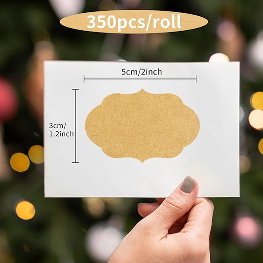 350 PCS Gift Tags & Labels, 2" x 1.2" Fancy Shape Self-Adhesive All-Purpose Jar Labels for Presents & Decoration (Kraft)