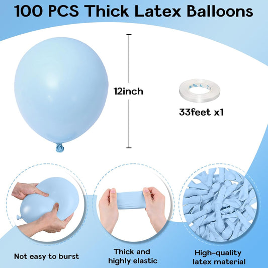 Pastel Blue Balloons 12 Inch, 100 Pack Light Blue Latex Matte Macaron Powder Helium for Gender Reveal Baby Shower Birthday Wedding Party Decorations