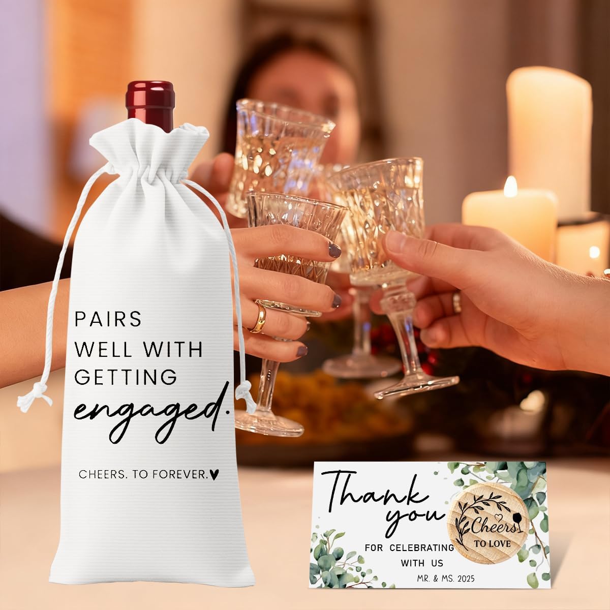 Engaged Gifts Engagement Gifts for Couples Her Engagement Party Decorations Bridal Shower Decorations Wine Gift Bag Cheers To Forever Wine Bag with Thank You Card And Stopper