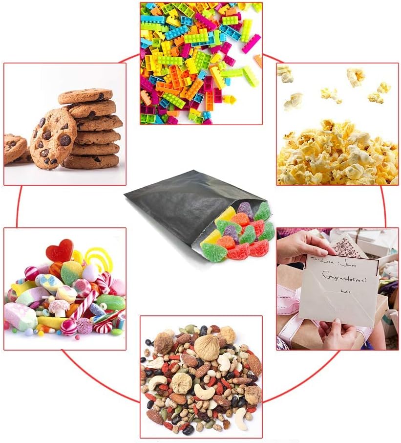 AZOWA Black Paper Treat Bags 6 x 3 Black Paper Candy Bags for Candy Buffet (100 CT, 6 x 3 IN)