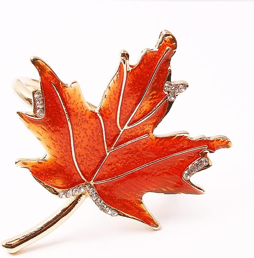 XIYAO Fall Leaf Napkin Rings Set of 6 Metal Maple Leaves Napkin Rings Holder, 6 Pcs Thanksgiving Table Napkin Holders,Fall Cloth Napkin Rings for Table Dinner Wedding Holiday
