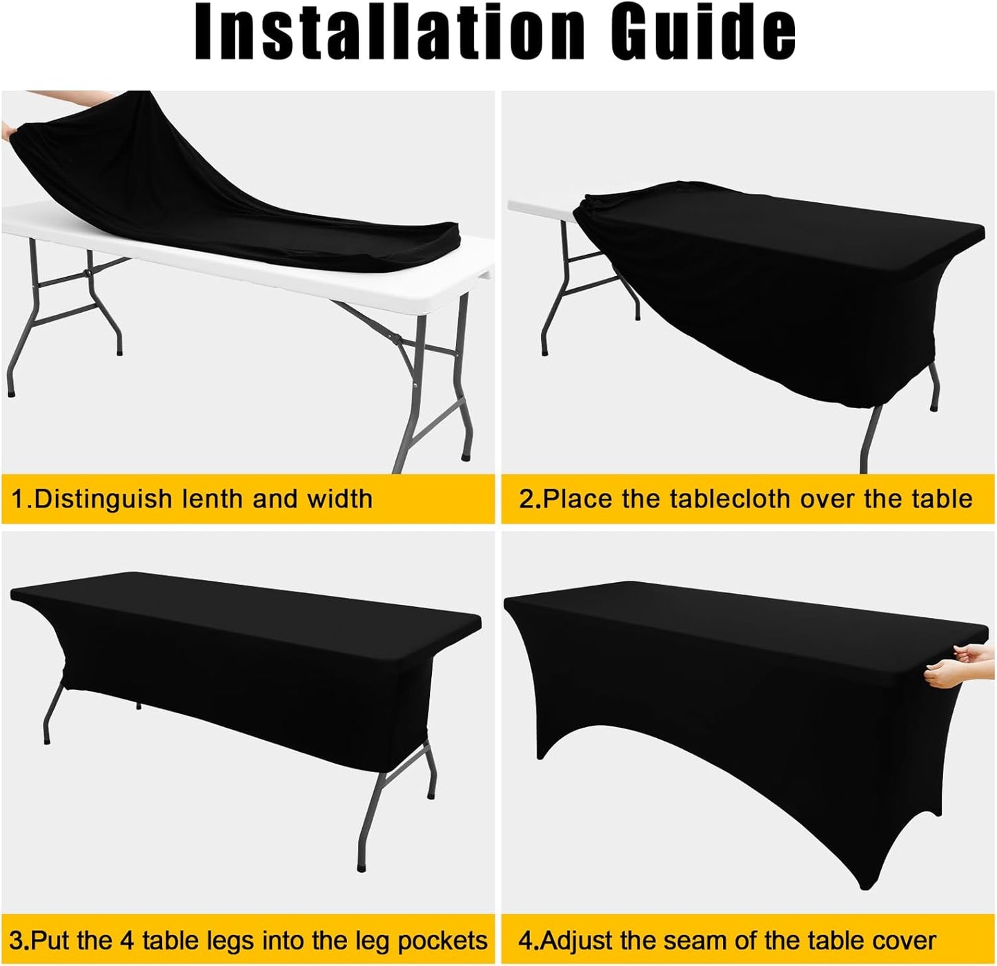 Smiry 2 Pack Spandex Table Cloth 8FT, Elastic Fitted Stretch Tablecloths, Washable and Wrinkle Free Rectangular Patio Table Cover for Outdoor, Wedding, Banquet & Parties (Black, 96Lx30Wx30H Inch)