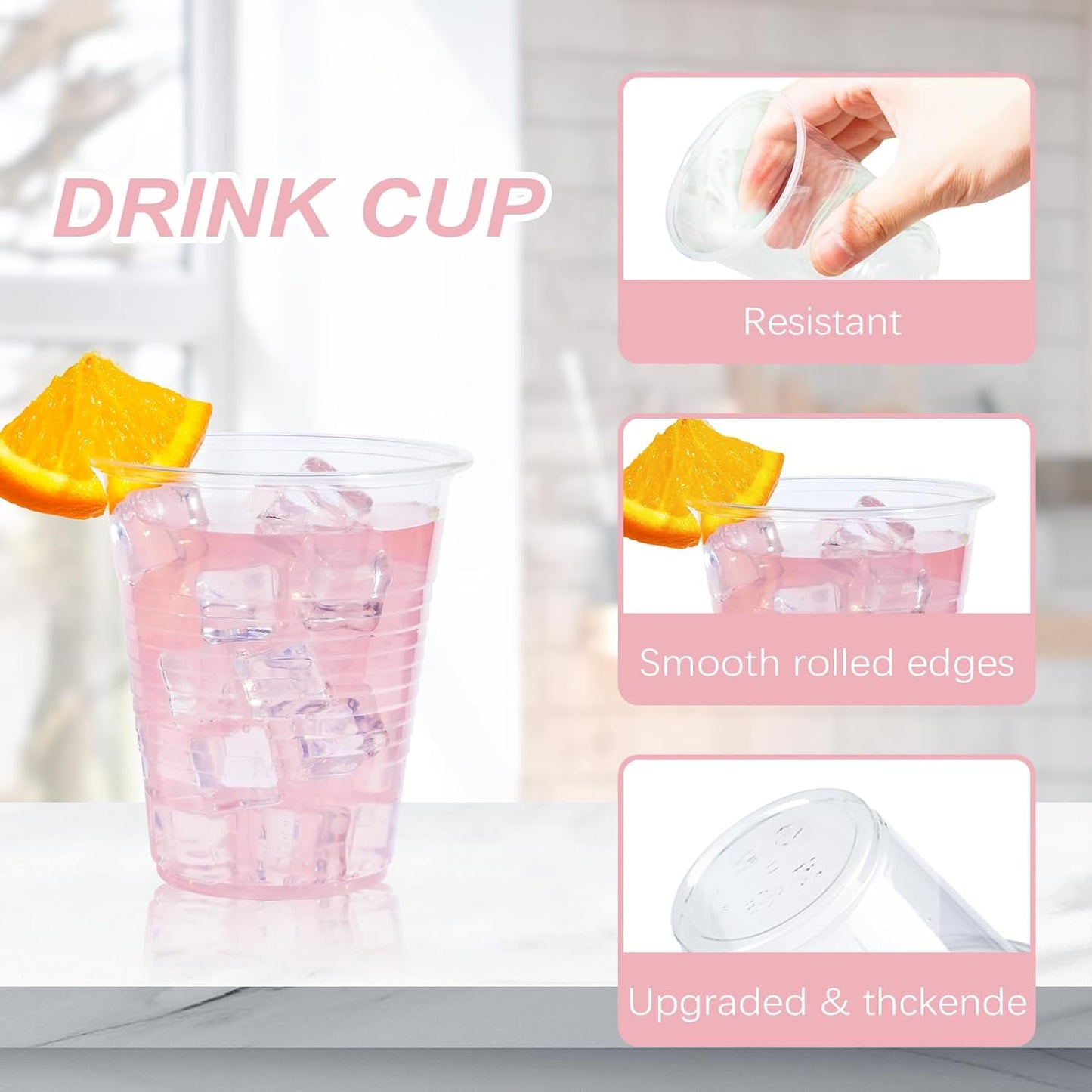 9 oz Clear Plastic Cups, 500 Count Bulk Disposable Tumbler with Heat Resistance, PP Clear Plastic Cups for Party, Cold Coffee, Soda, Juice (9oz 500count)
