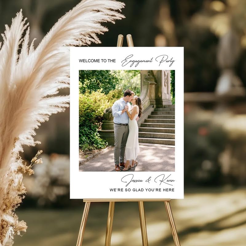 Minimalist Polaroid Style Photo Welcome Sign - "Engagement Party" Decor with Custom Couple Photo