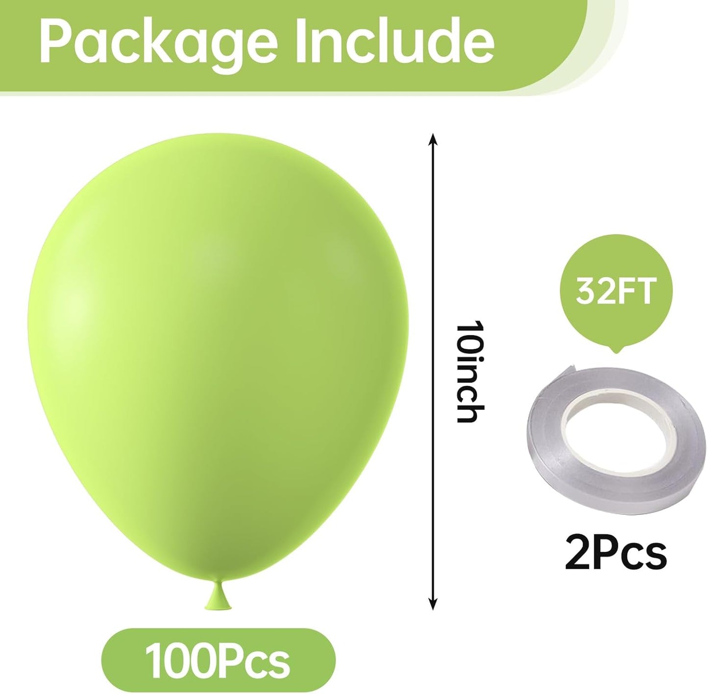 KALOR 10 Inch Lime Green Balloons, 100 Pcs Latex Helium Balloons for Kid's Birthday Party Baby Shower Wedding Graduation Graduation Party Decorations