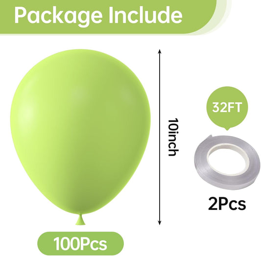 KALOR 10 Inch Lime Green Balloons, 100 Pcs Latex Helium Balloons for Kid's Birthday Party Baby Shower Wedding Graduation Graduation Party Decorations