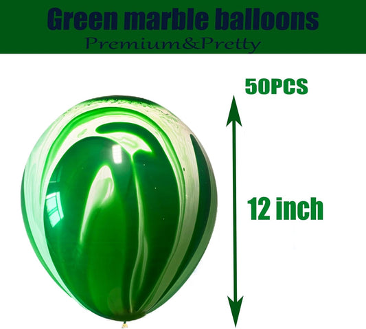 Green Marble Balloons Marbled Agate Latex Balloons 12 Inch 50 PCS Swirl Balloons for Tie Dye Balloons Party Chrismas Decoration Summer Jungle Rain Forest Themed Event