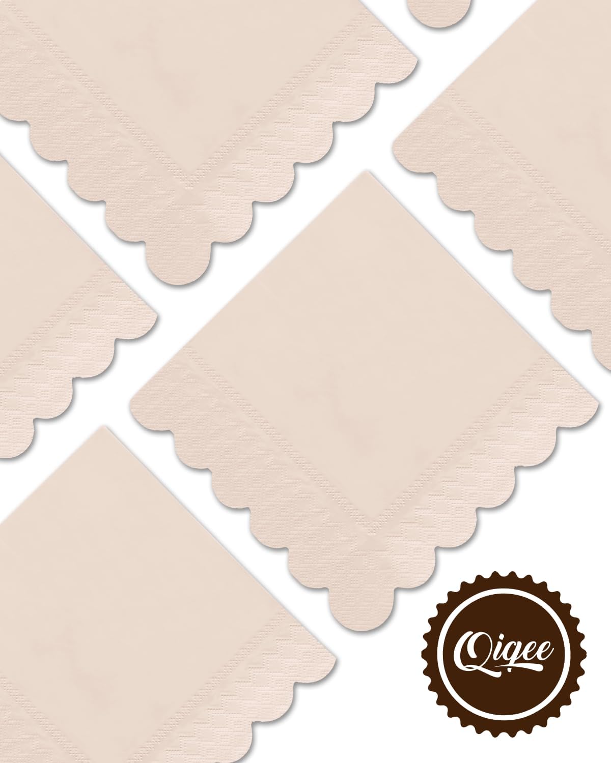 qiqee Cinnamon Pink Cocktail Dinner Napkins 5x5inch Disposable Beverage,Wedding, Birthday Party Dessert Wave Paper Napkins(120 Count)