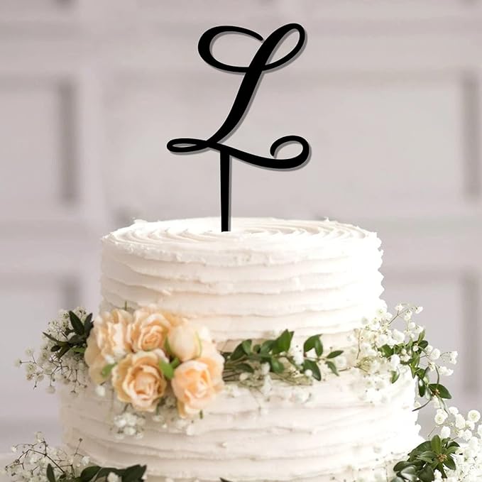 Last Name L Cake Toppers Personalized Letters L Black Acrylic Happy Birthday Cake Toppers Mr And Mrs Monogram L Rustic Bride Shower Cake Decoration Gifts for Wedding Birthday Engagement