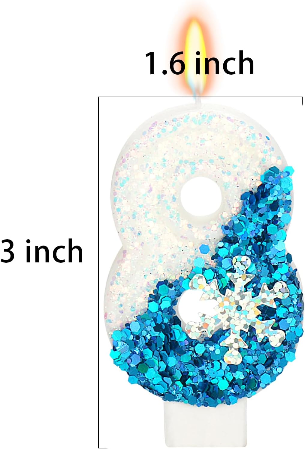 Snow Themed Birthday Candles, 8th Birthday Candle for Party Supplies, Winter Birthday Party Supplies, 2.76 inch Number 8 Cake Topper Decoration (Number 8)