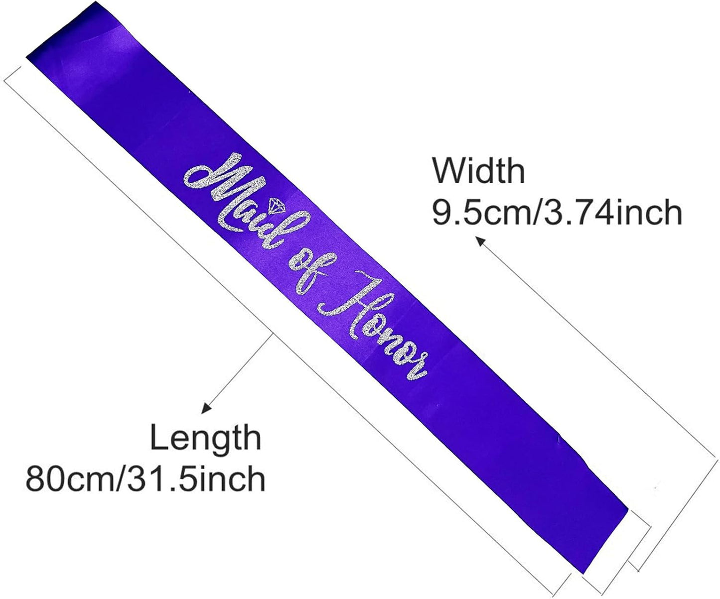 Maid of Honor Sash, Purple Sash with Silver Glitter Letter Bachelorette Party Sash for Bridal Shower Wedding Party Accessories Supplies Engagement Gifts