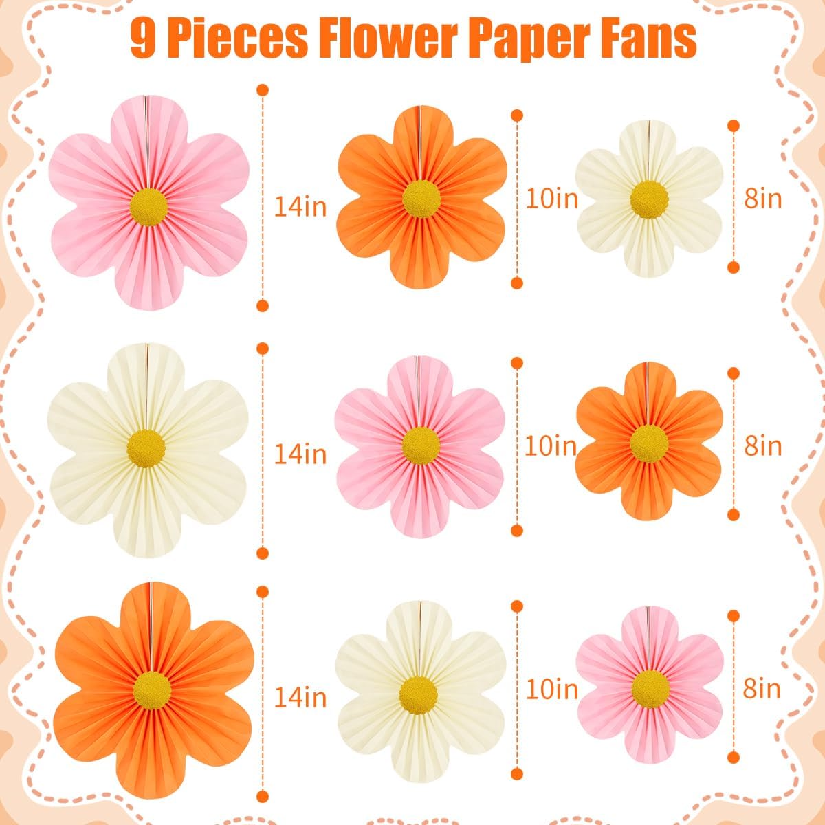 Pink and Orange Party Decorations Paper Flowers Decorations for Wall Classroom Paper Fans Floral Backdrop Flower Wall Decor Pack of 9 Pink Orange