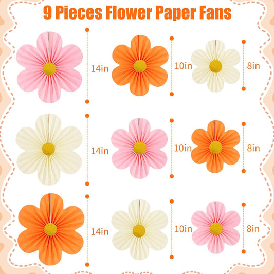 Pink and Orange Party Decorations Paper Flowers Decorations for Wall Classroom Paper Fans Floral Backdrop Flower Wall Decor Pack of 9 Pink Orange