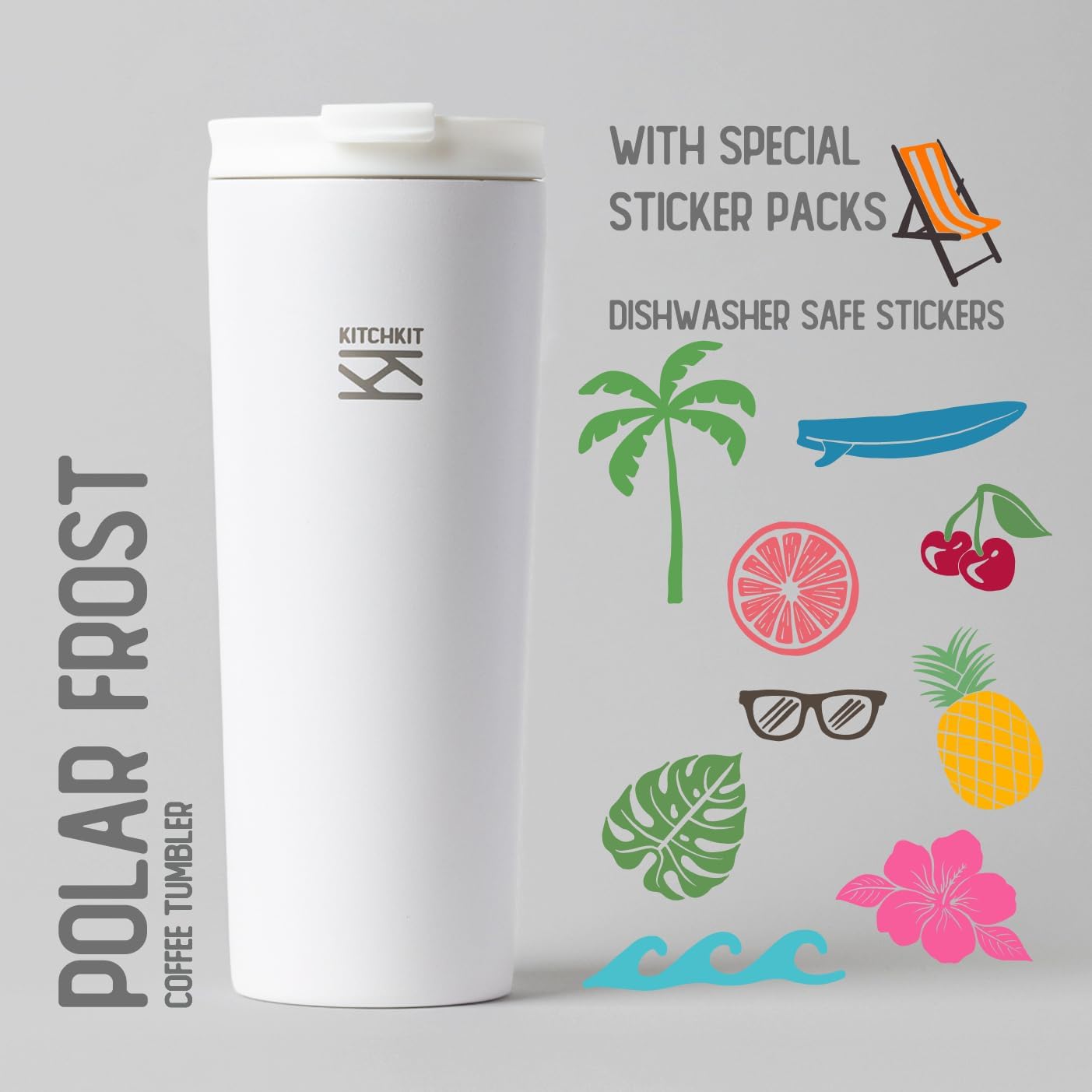 750ml (25oz) Insulated Tumbler with Straw, Flip Lid & Bonus Sticker Pack – Stainless Steel Reusable Travel Cup (Polar Frost)