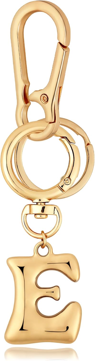 Gold Bubble Heart Initial Bag Charms for Handbags – Cute Initial Letter Keychain for Women, Purse Charms, Gold Gift