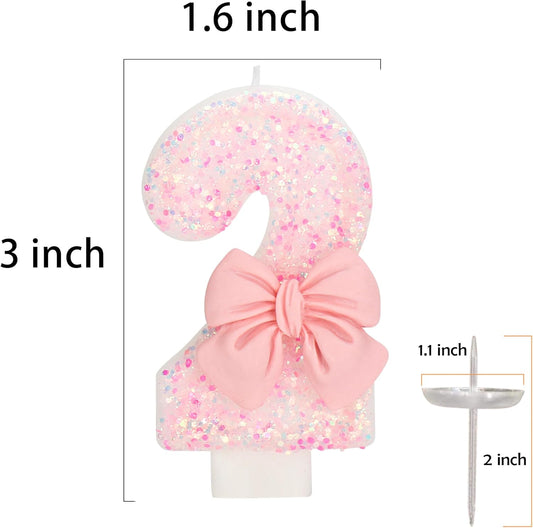 24th Birthday Candles for Cake, Pink Bow Number Cake Candles, 2.76 inch Number Happy Birthday Candle, Cake Topper Decoration for Birthday Party (Number 24)