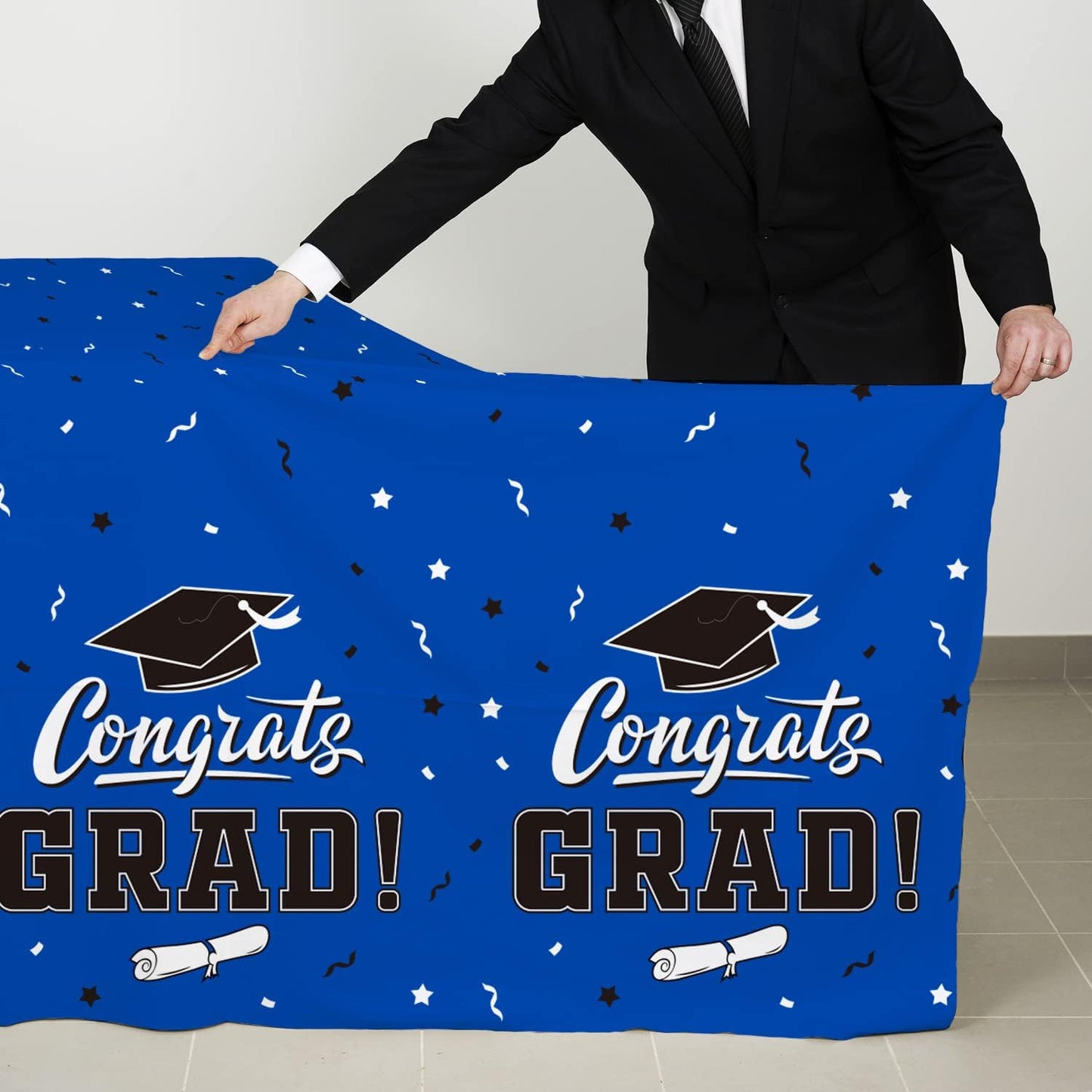 Graduation Decorations 2025, Gongrats Grad Tablecover for Graduation Party Supplies, 3 pcs Class Blue Table Cloths, 54"x108"