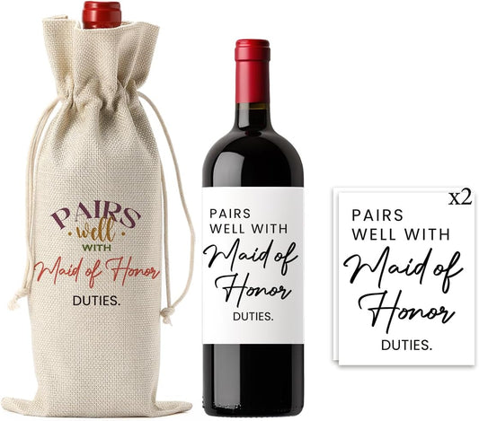FBCCZEY Matron of Honor Gifts Maid of Honor Proposal Gift matron of honor Gifts Wedding Day Essentials Bridesmaid Duties Wedding Wine Bag with 2pcs Wine Labels
