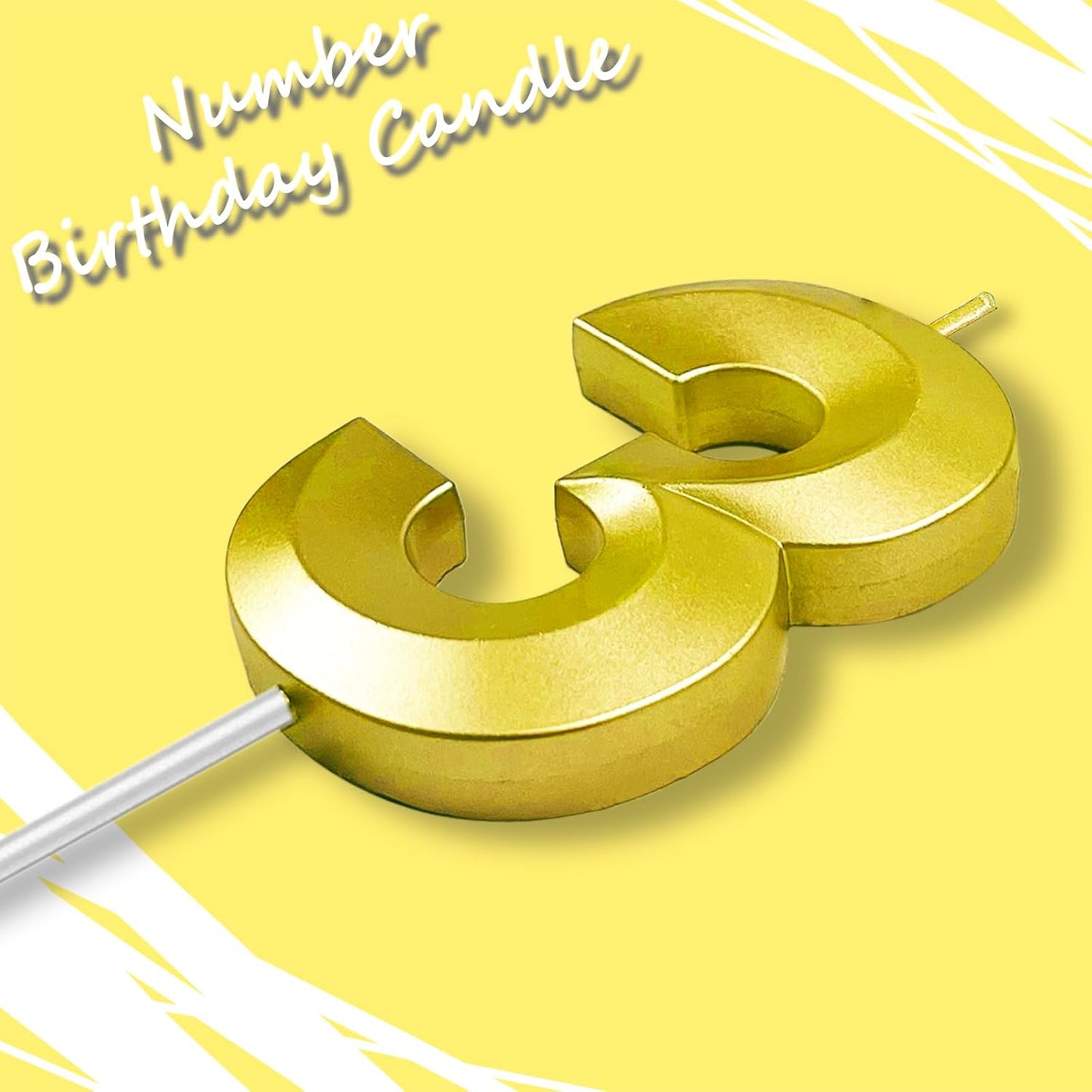 Gold Number 3 Candles, 3D Diamond 2.76 Inch Cake Topper Birthday Candles for Wedding Anniversary Cake Decorations, Happy Birthday Party Decorations