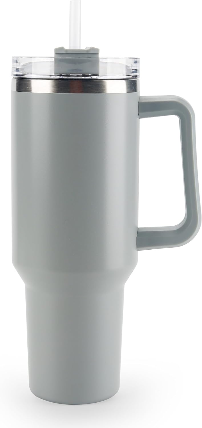 40 oz Tumbler with Handle and Straw Spill Proof Large Travel Coffee Mug Insulated Reusable Stainless Steel Cup with Lid Fit for Car Cup Holder(Grey)