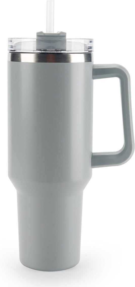 40 oz Tumbler with Handle and Straw Spill Proof Large Travel Coffee Mug Insulated Reusable Stainless Steel Cup with Lid Fit for Car Cup Holder(Grey)