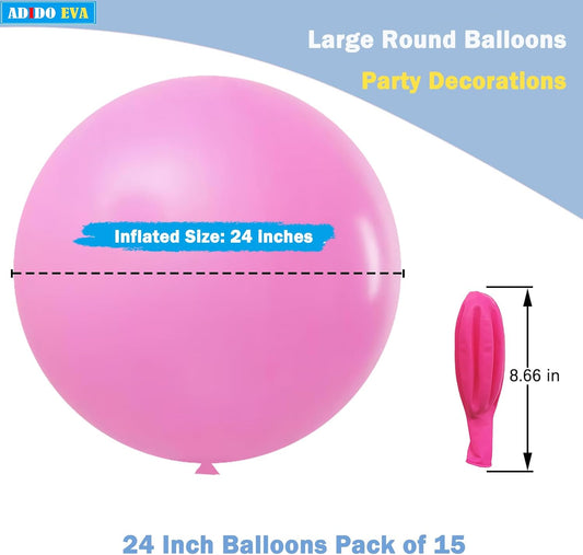 15Pcs 24 Inch Balloons Pink Giant Round Balloons Large Balloon for Festival, Christmas, Birthday Party Decorations