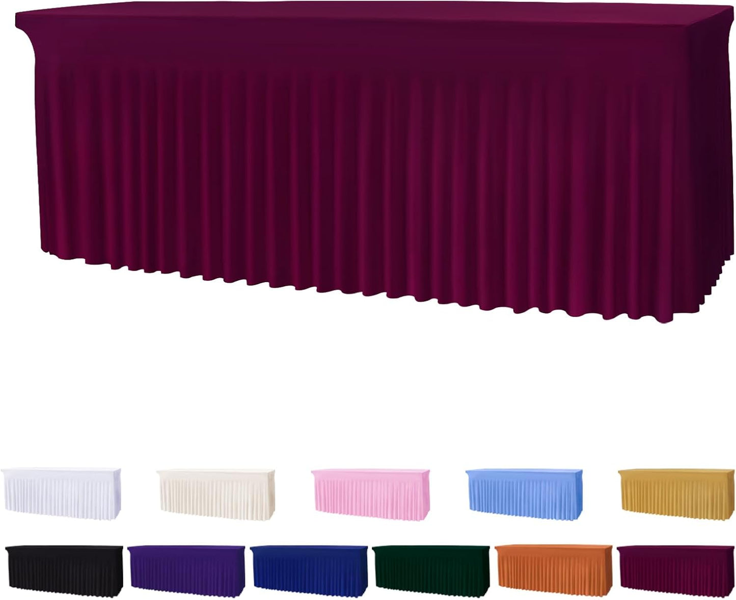Table Skirts for 8ft Rectangle Tables - 1PCS Red Table Covers for 8 Foot Tables, Wrinkle Resistant Ruffles Elastic Table Cloths and Table Skirt for Banquets/Weddings/Parties/Birthday