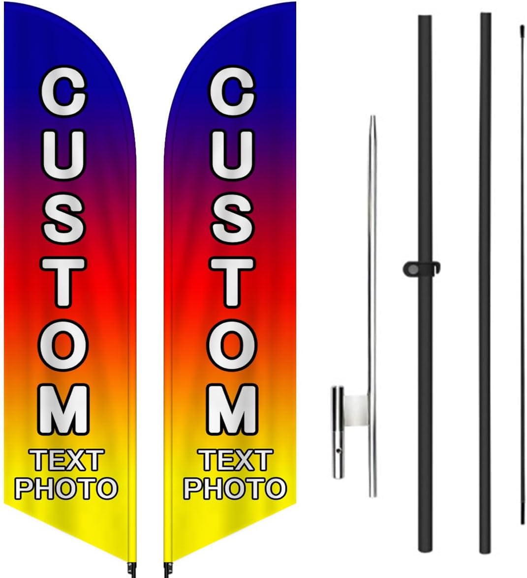 Custom Advertising Flags Custom Banner For Business, Personalized Single/Double Sided Feather Flags With Logo Text Photo, Buisness Open Flag Sign Customized Feather Flag