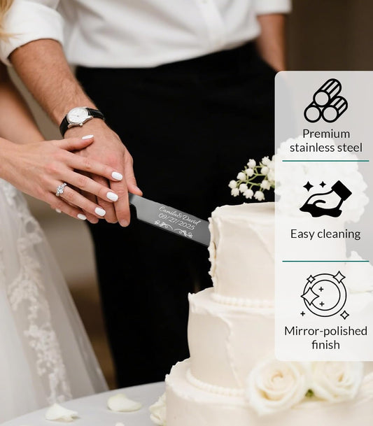 HJX Personalized Wedding Cake Knife and Server Set, Custom Names Cake Cutting Set, Customized Knife and Cake Server Set Gift for Bridal Anniversary Birthday Wedding Registry (Black)