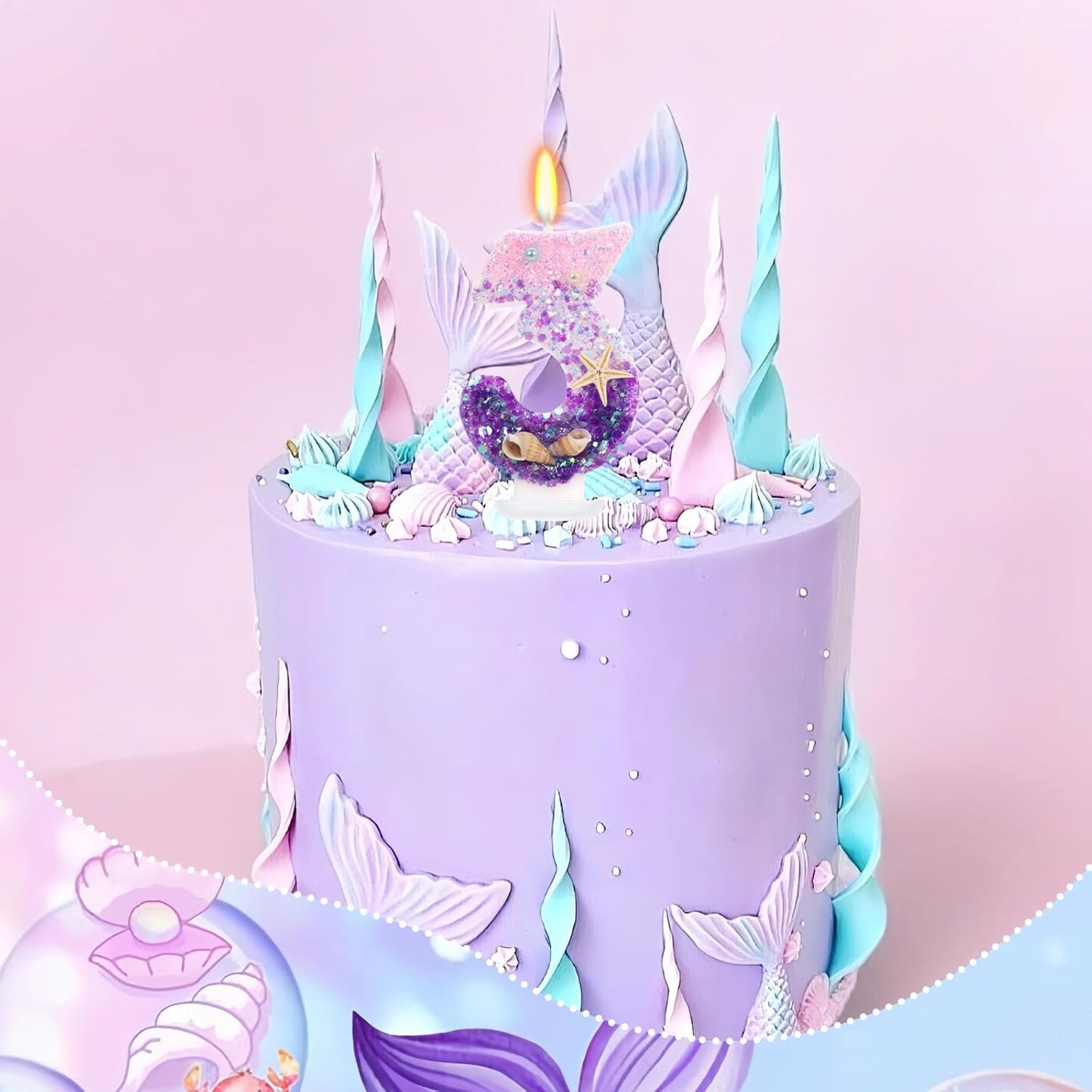 Purple Mermaid Party Number 3 Cake Candles, 2.76 inch Birthday Candle, Cake Topper Decoration for Birthday Party (Number 3)