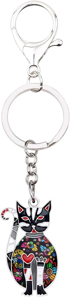 BONSNY Enamel Alloy Chain Cat Key Chains For Women Car Purse Handbag Charms keychains Gifts