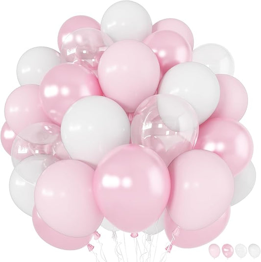 Pink Balloons 60 Pcs Light Baby Pearl Pink and White Latex Party Balloon with 12 Inch Double Stuffed Balloon for Girls Princess Winter Wonderland Wedding Birthday Baby Shower Bridal Party Decor